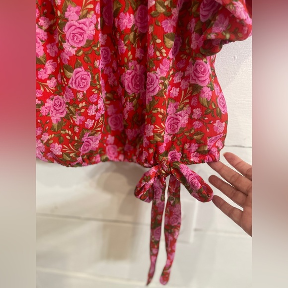 Side Knot, Puff Sleeve, Jewel Neck, Gipsy Style Blouse - Picture 5 of 5